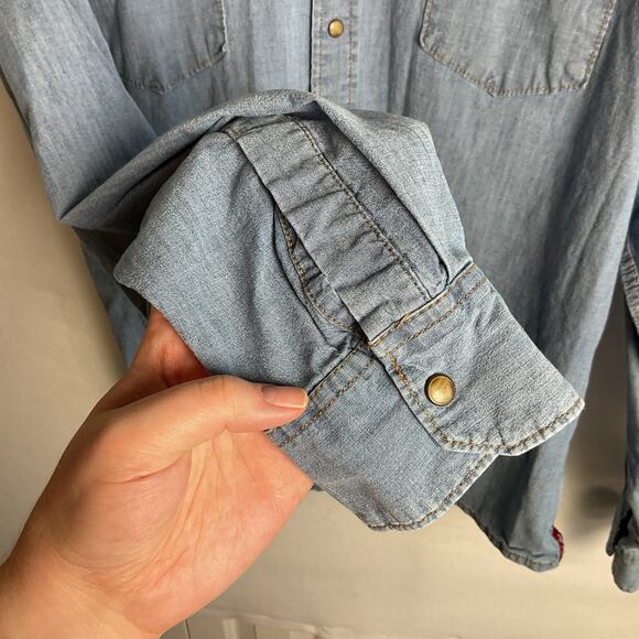 Wrangler Mens Western Rodeo Button Up Blue Indigo Denim Pearl Snap Shirt 2XL - Picture 4 of 12